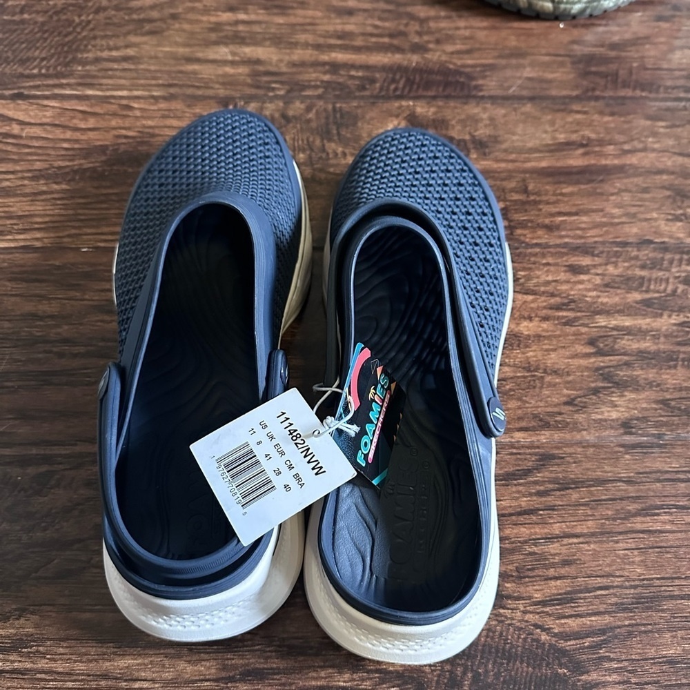 Skechers Blue and Cream Slip-On Loafers with Breathable Mesh - Picture 3 of 4
